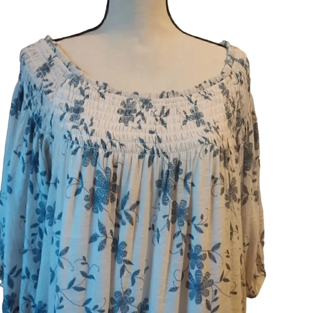 BaeVely smocked floral babydoll off the shoulder dress tunic size M